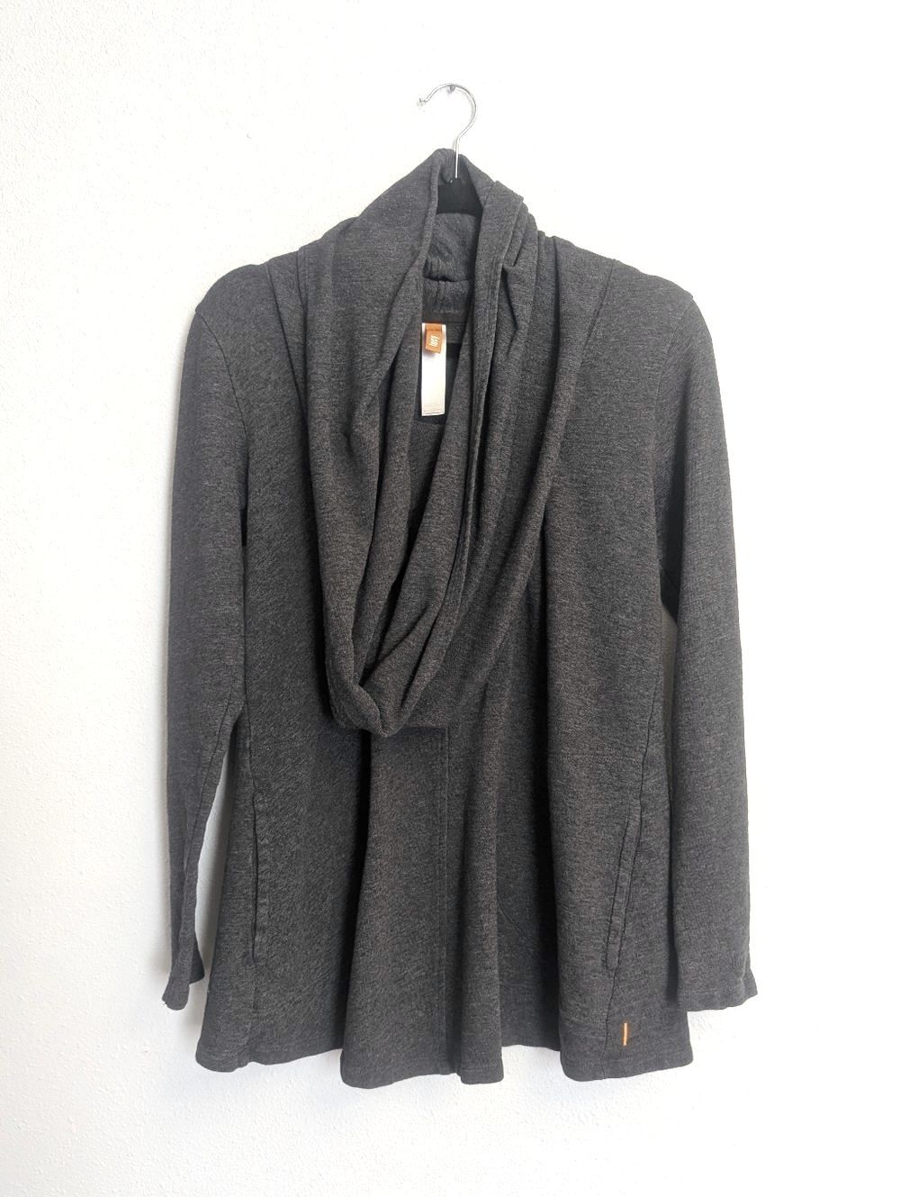 Lucy Draped Open Front Hooded Jacket Jersey Pullover Gray Size Small